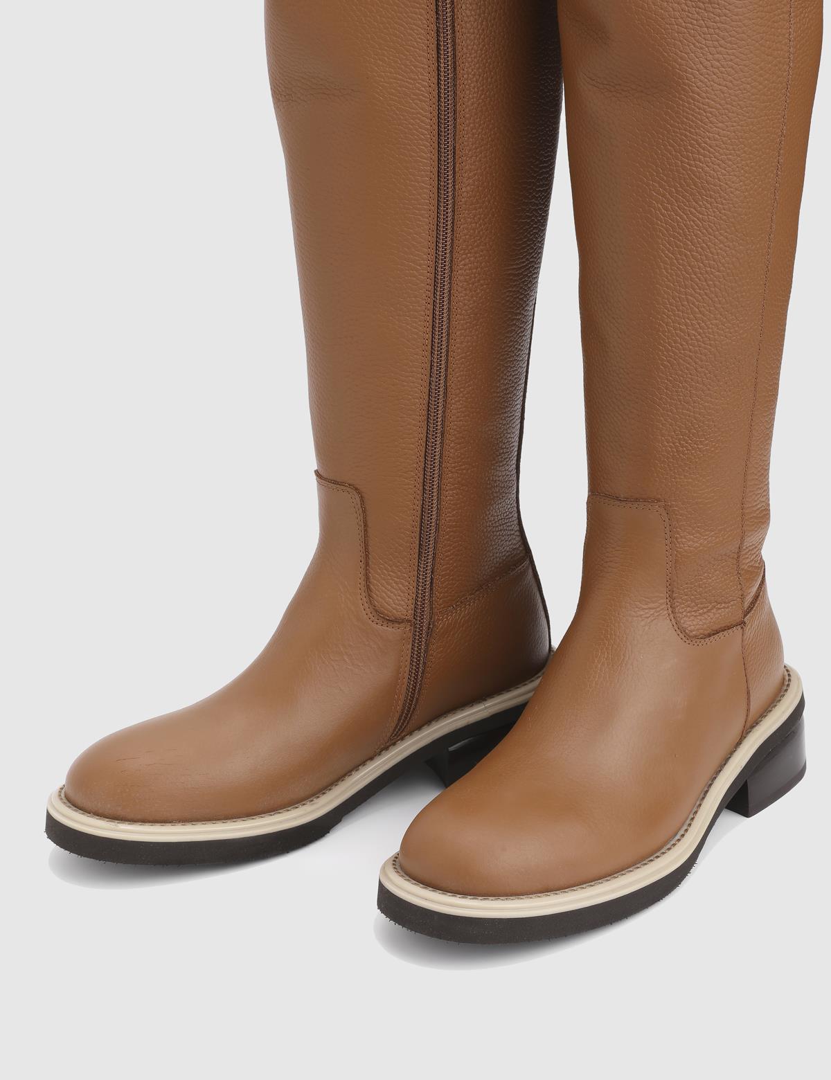 Vona Saddle Brown Floater Leather Women's High Boot