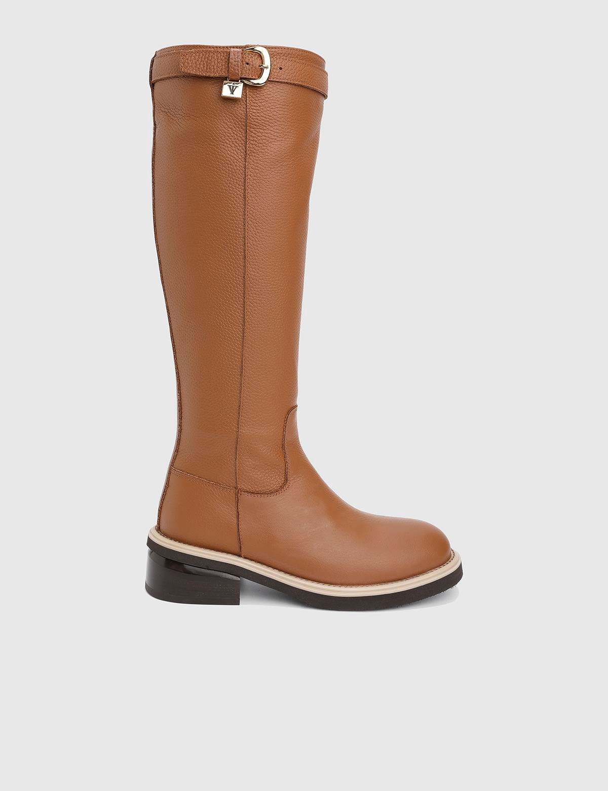 Vona Saddle Brown Floater Leather Women's High Boot