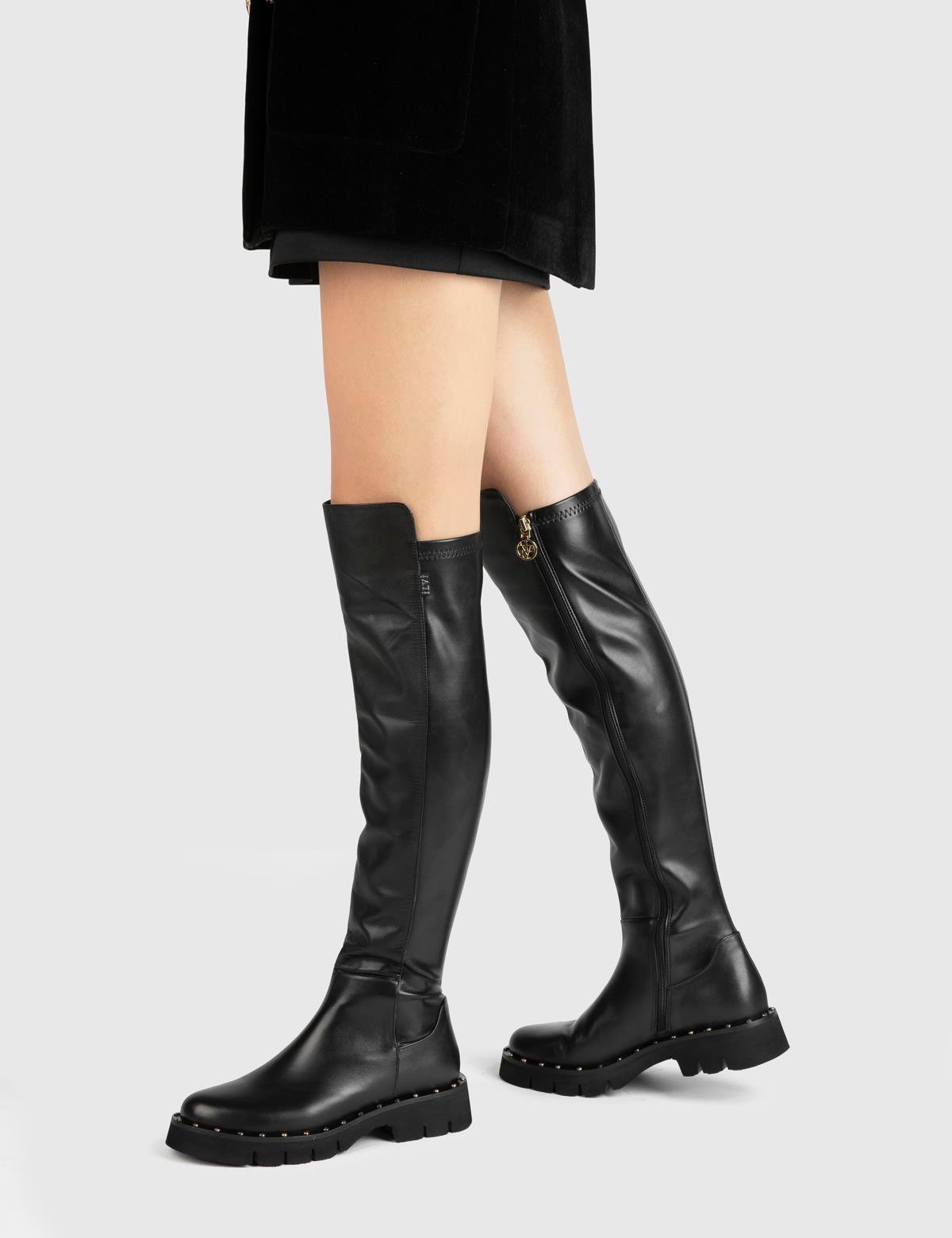 Vorbessa Black Leather Women's High Boot