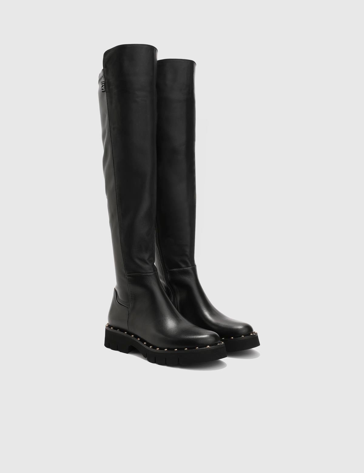 Vorbessa Black Leather Women's High Boot
