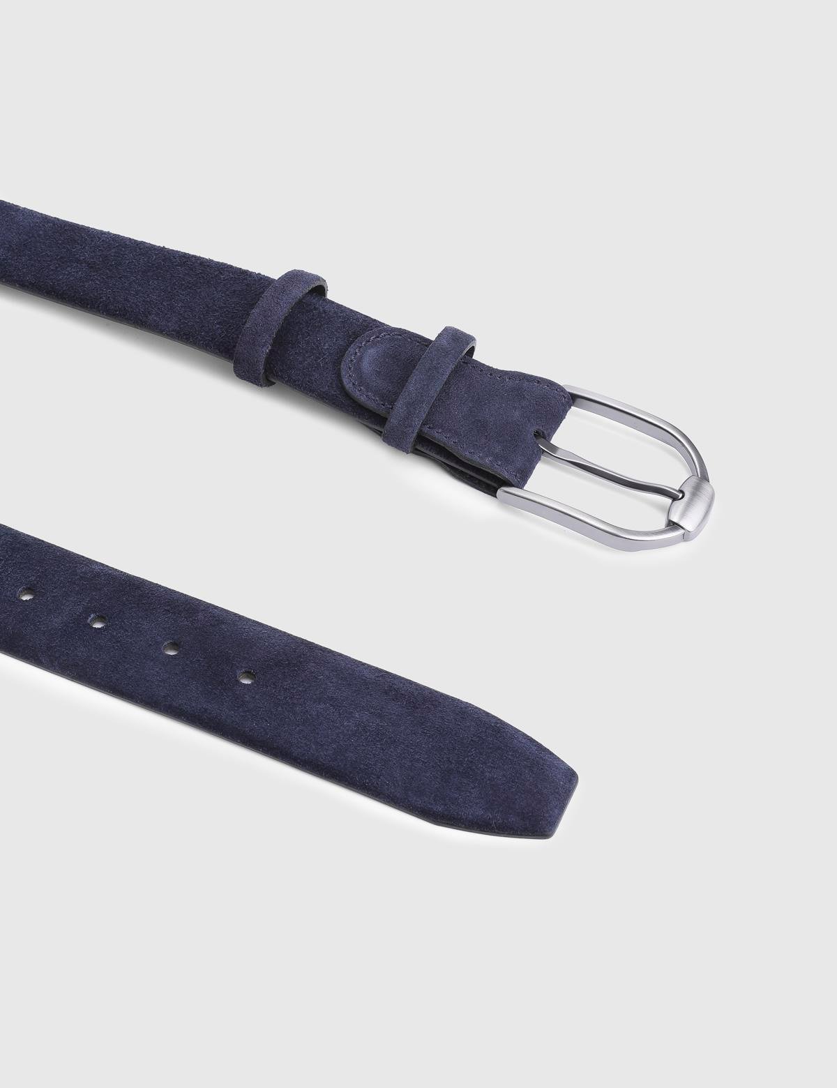Warren Navy Blue Suede Leather Men's Belt