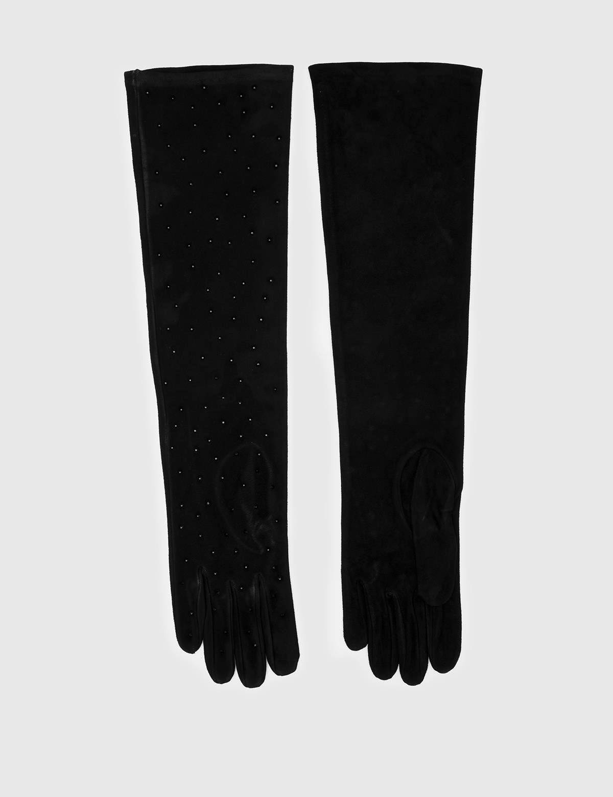 Watson Black Suede Women's Leather Gloves with Stones