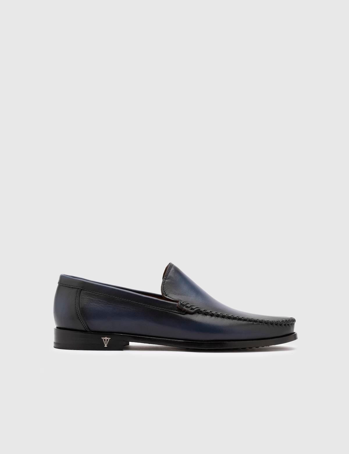 Welmer Navy Blue Leather Men's Loafer