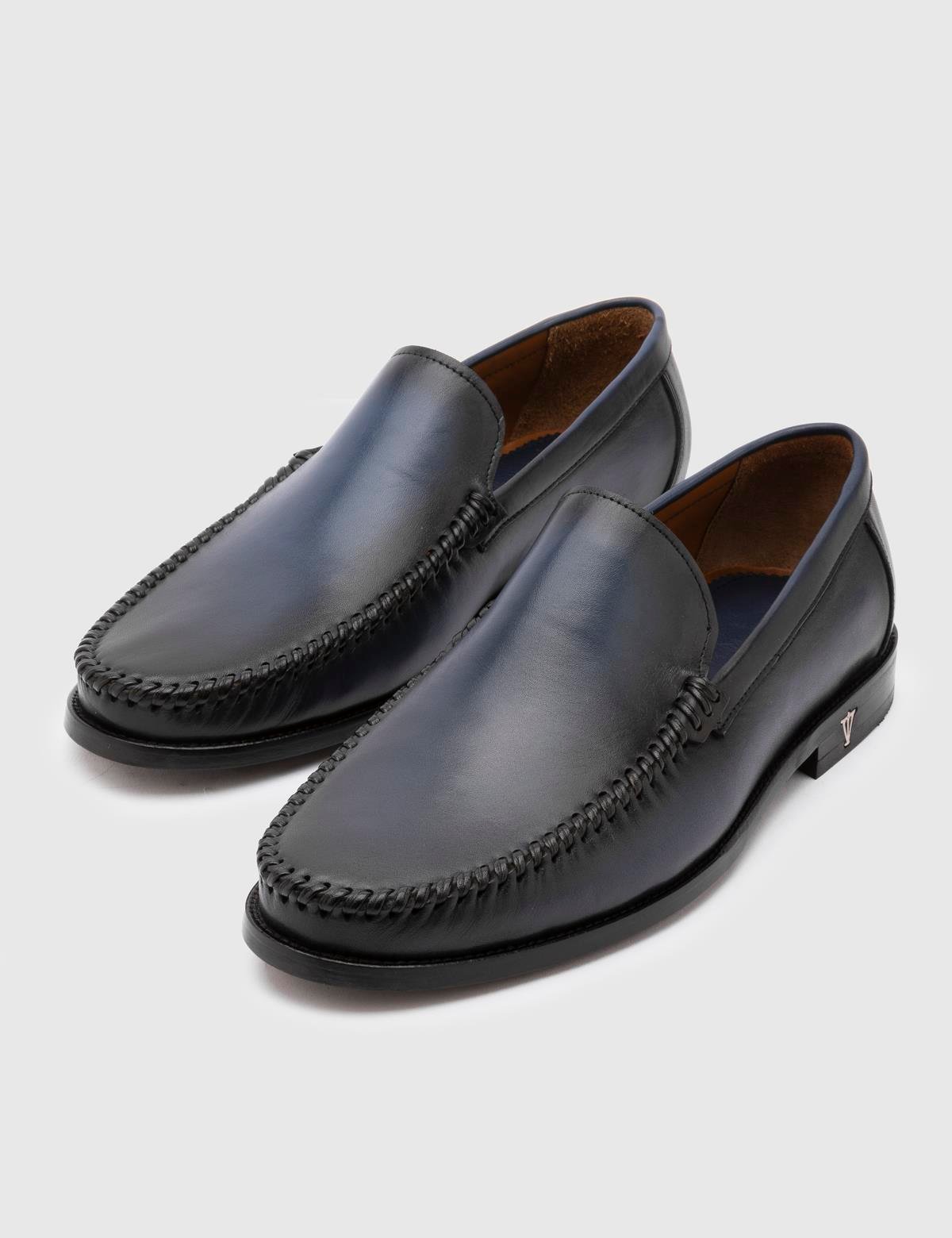 Welmer marineblauer Leder-Herren-Loafer