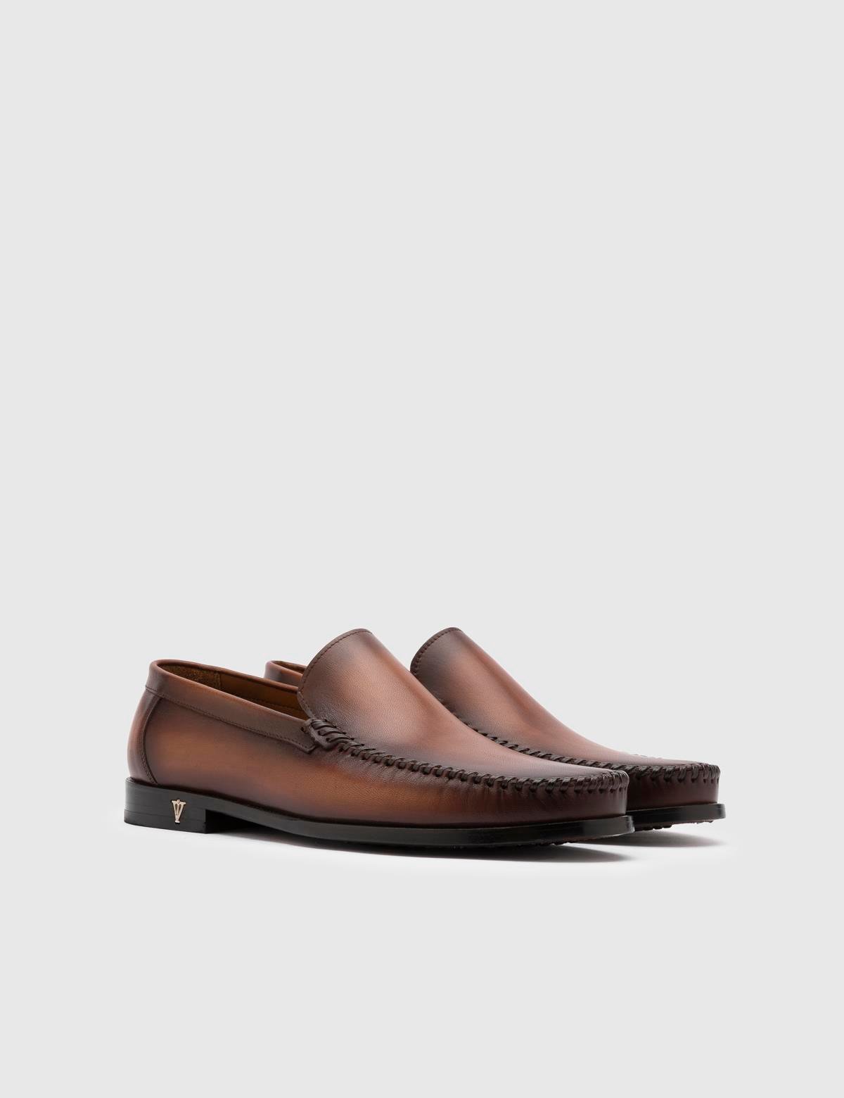 Welmer Sattelbrauner Leder-Herren-Loafer