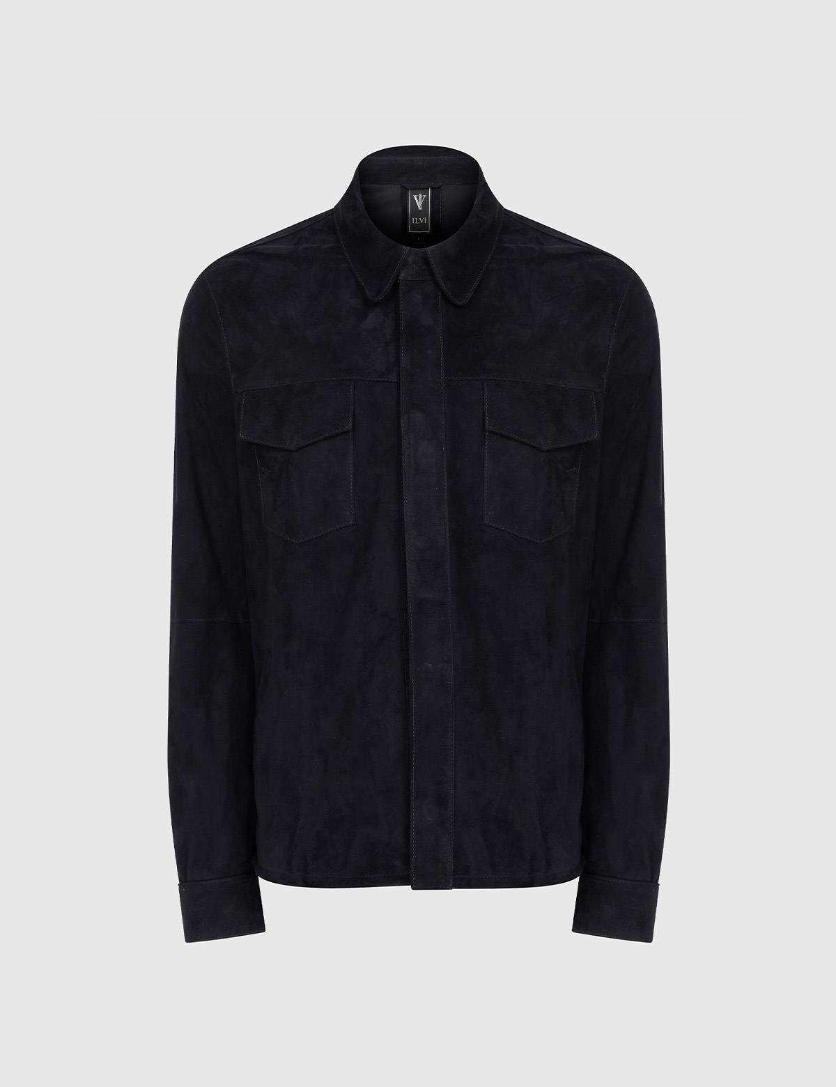 Wesley Navy Blue Suede Men's Leather Jacket