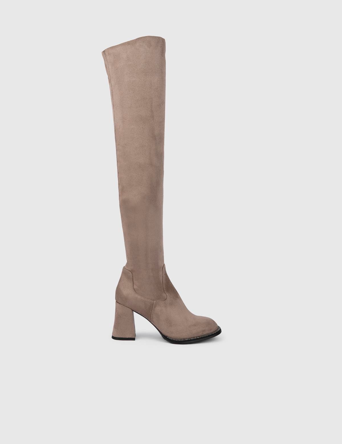 Yago Grey Suede Leather Women's Heeled High Boot