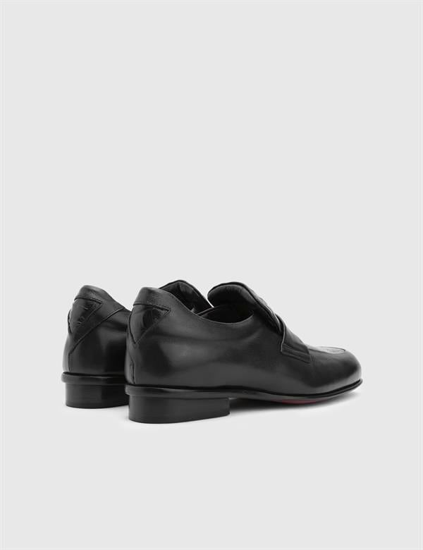 Yuki Black Leather Men's Loafer with Crocodile Print