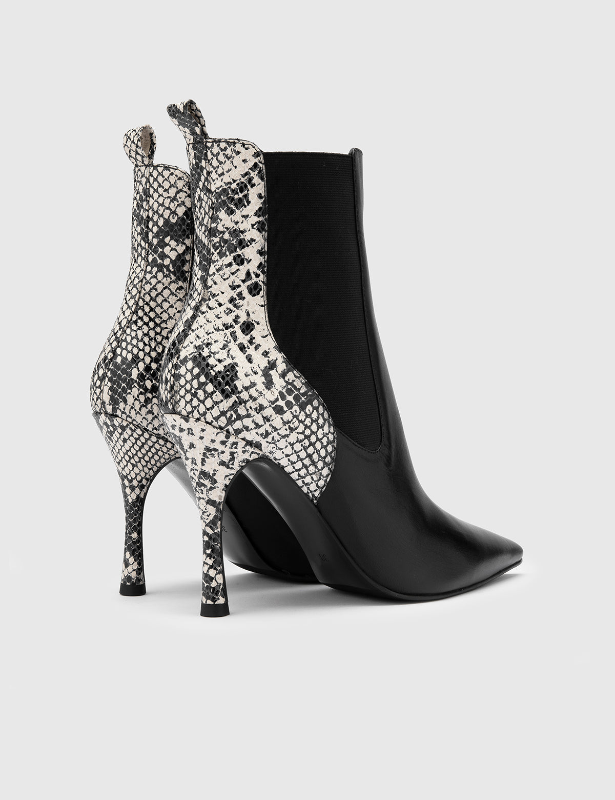 Vaso Black-White Leather Women's Heeled Boot with Snake Print