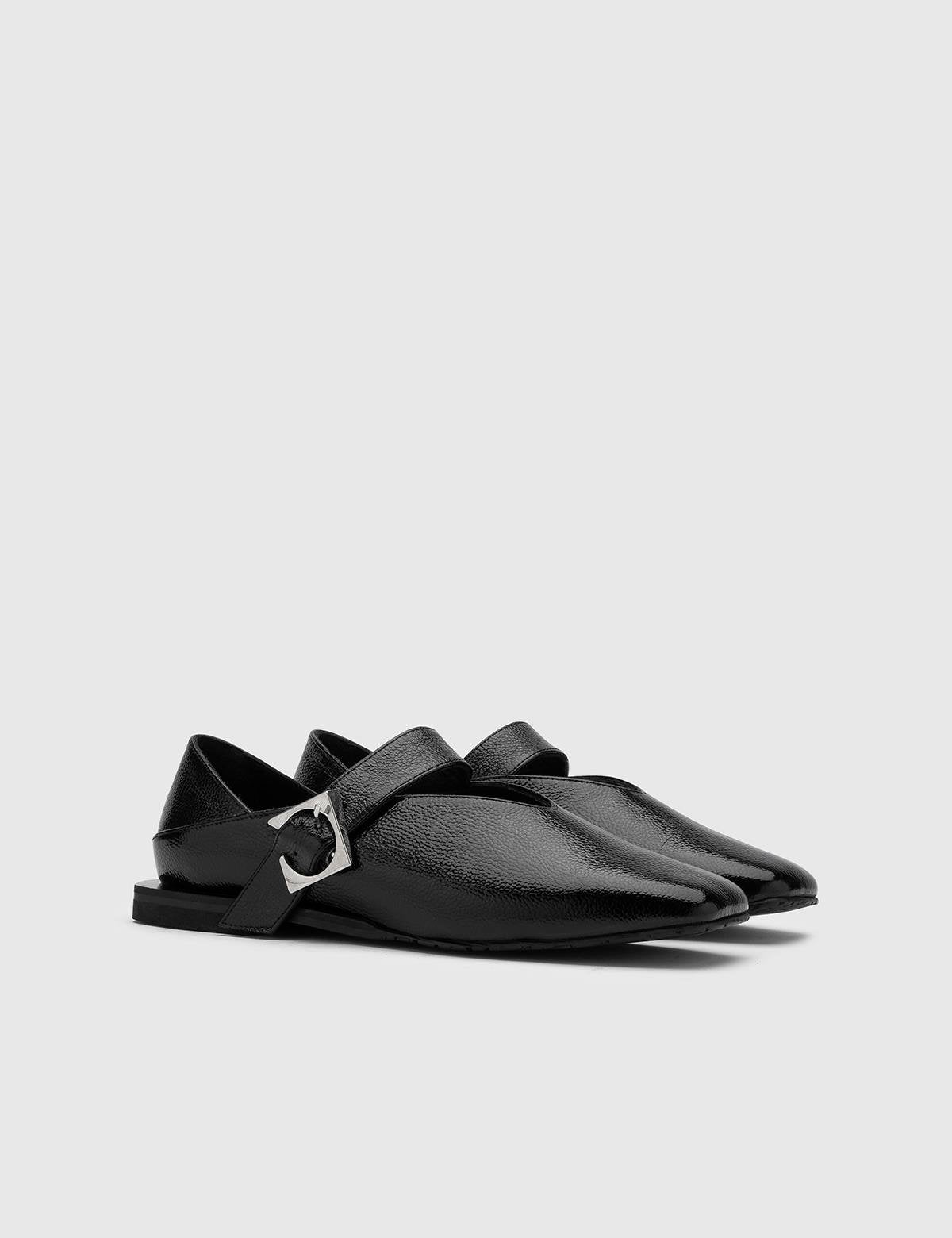 Vekda Black Patent Leather Women's Loafer