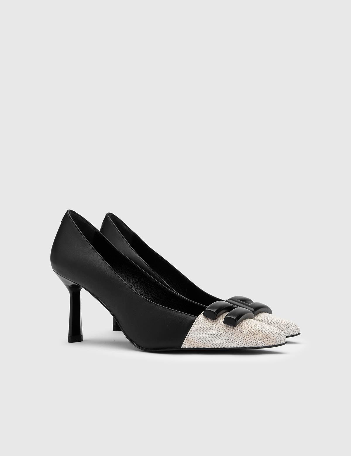 Yoro Beige-Black Leather Women's Pump