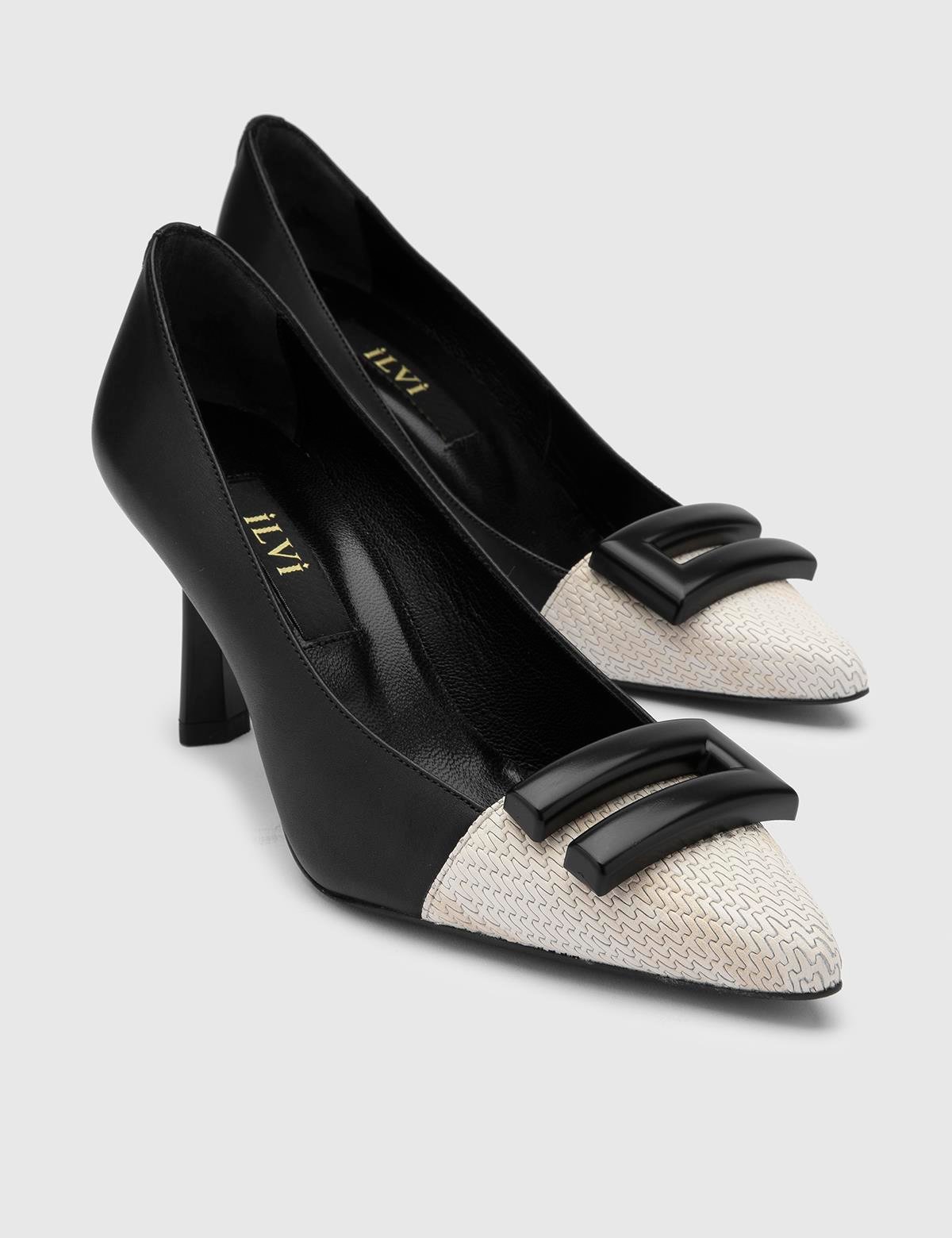Yoro Beige-Black Leather Women's Pump