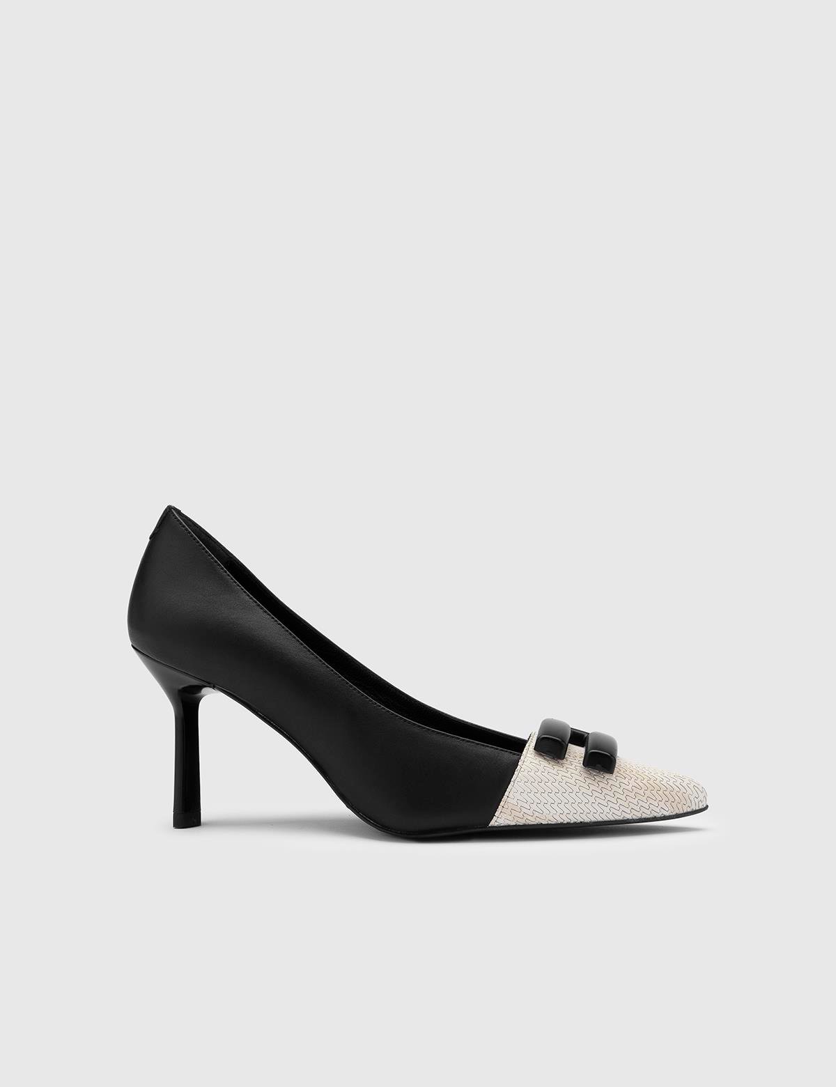 Yoro Beige-Black Leather Women's Pump