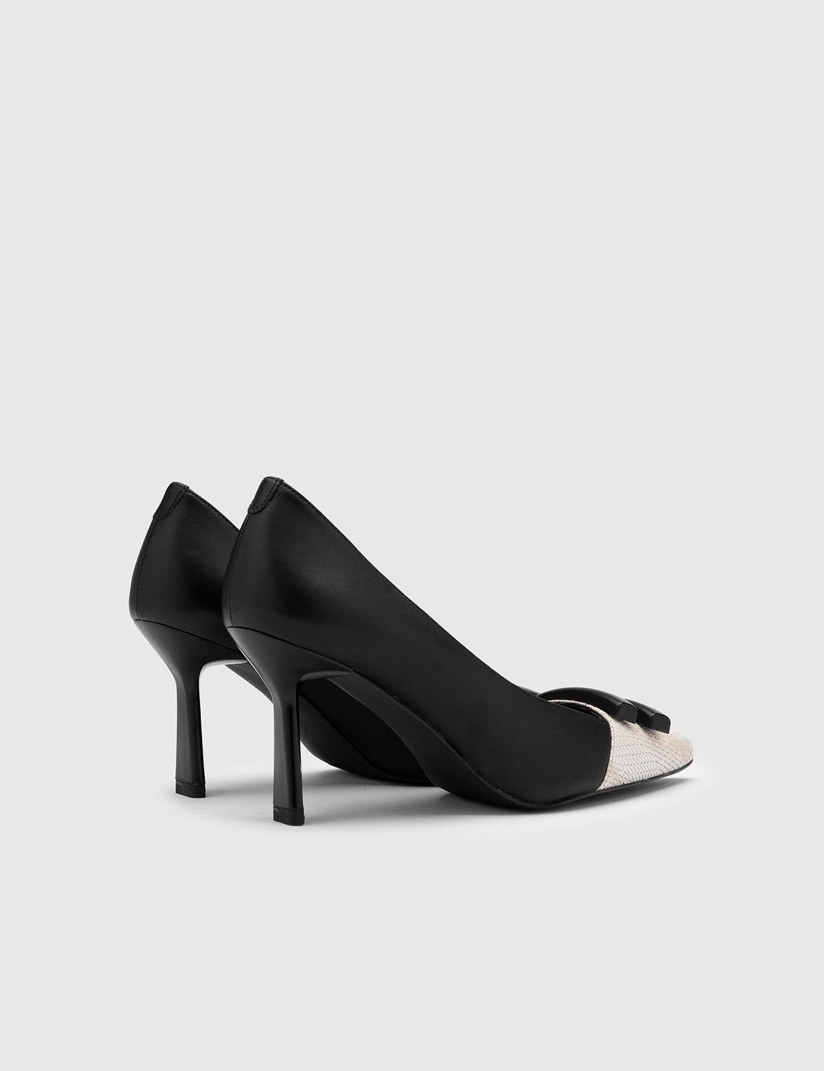 Yoro Beige-Black Leather Women's Pump
