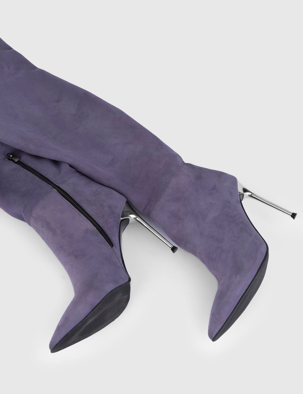 Degeles Purple Suede Leather Women's Heeled High Boot