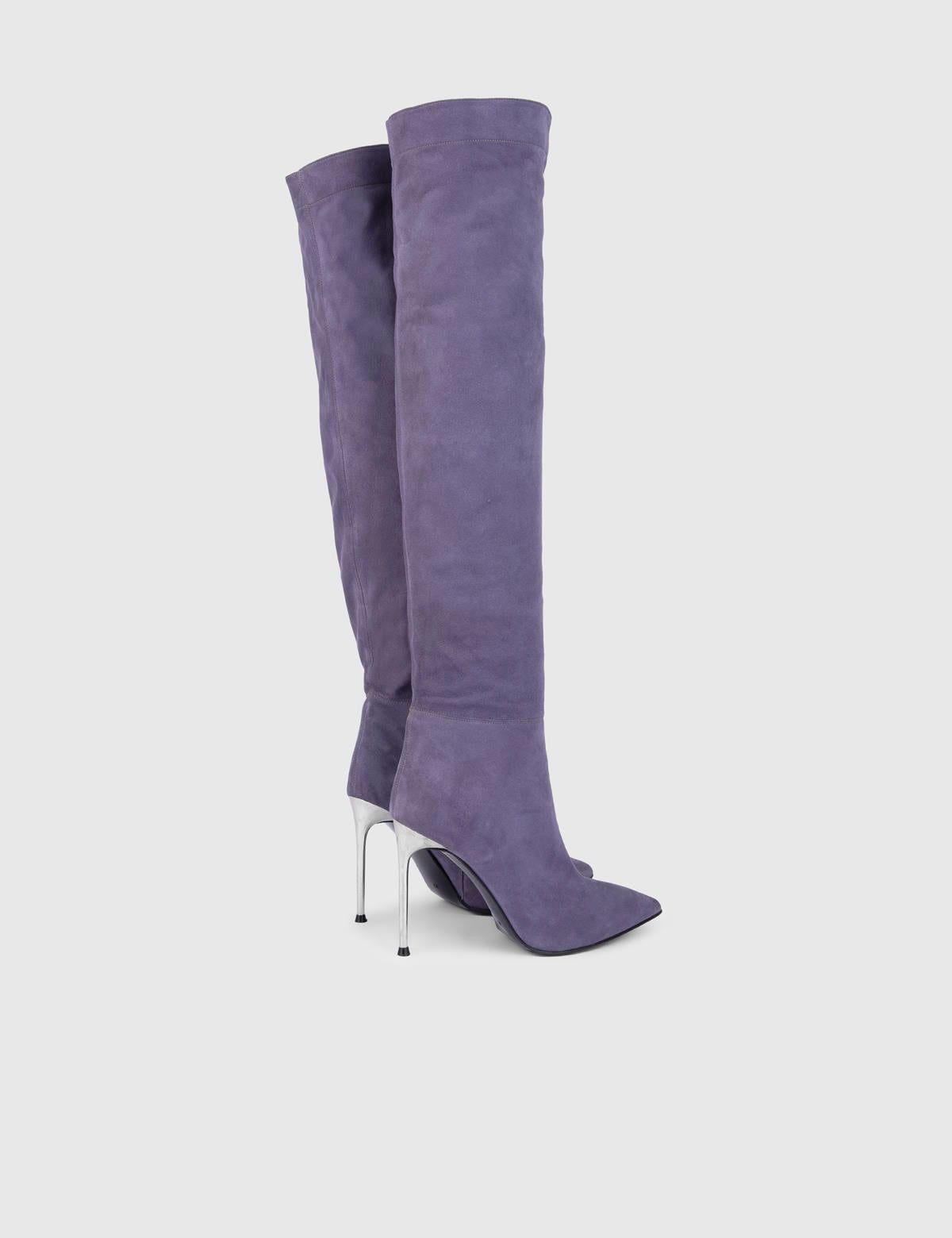 Degeles Purple Suede Leather Women's Heeled High Boot