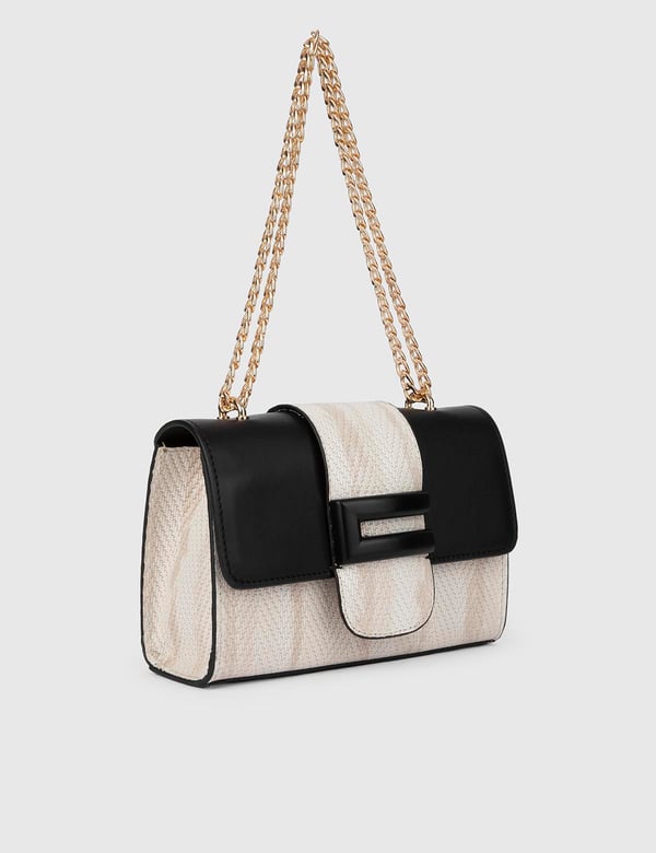 Lefke Cream Black Leather Women's Shoulder Bag