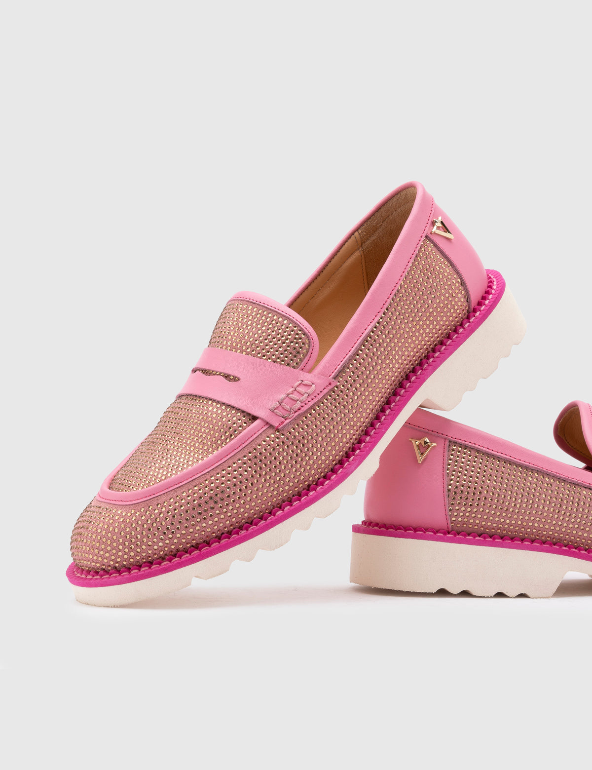 Ekala Rosa Wildleder Damen Loafer mit Steinen