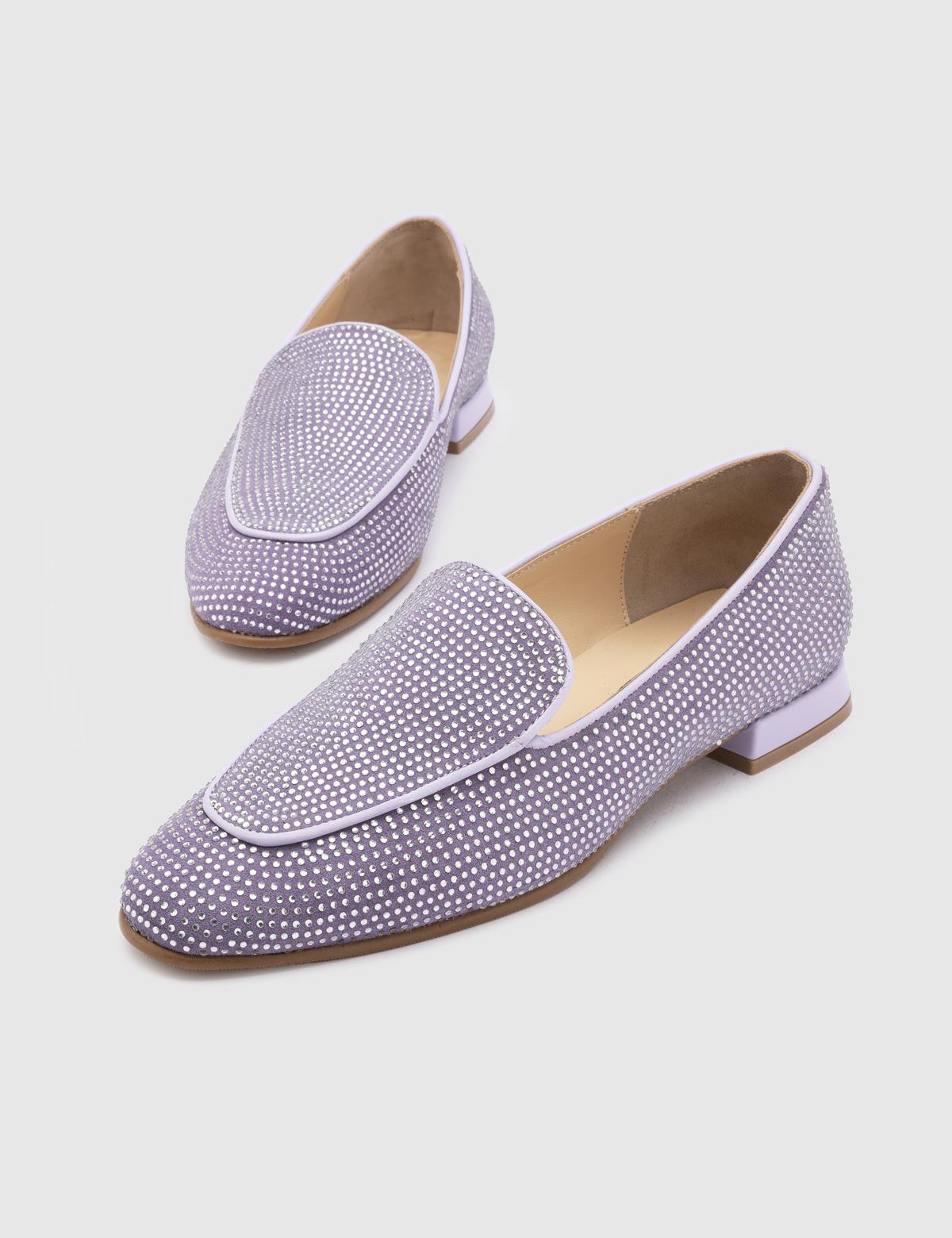 Himari Lilac Suede Leather Women's Loafer with Stones