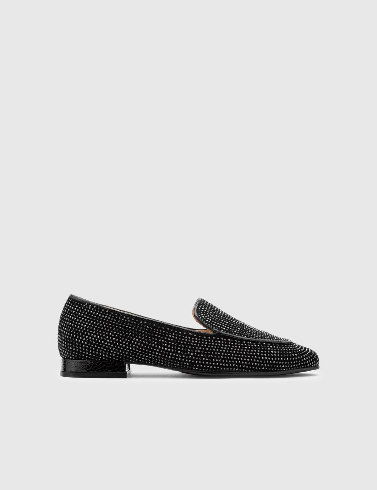 Himari Damen-Loafer aus schwarzem Wildleder mit Steinen