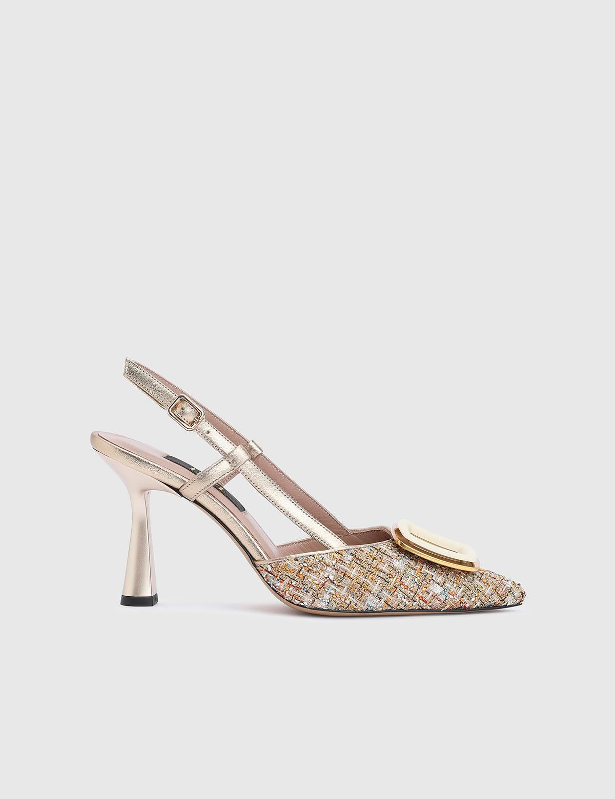 Jutta Gold Tweed Leather Women's Heeled Sandal