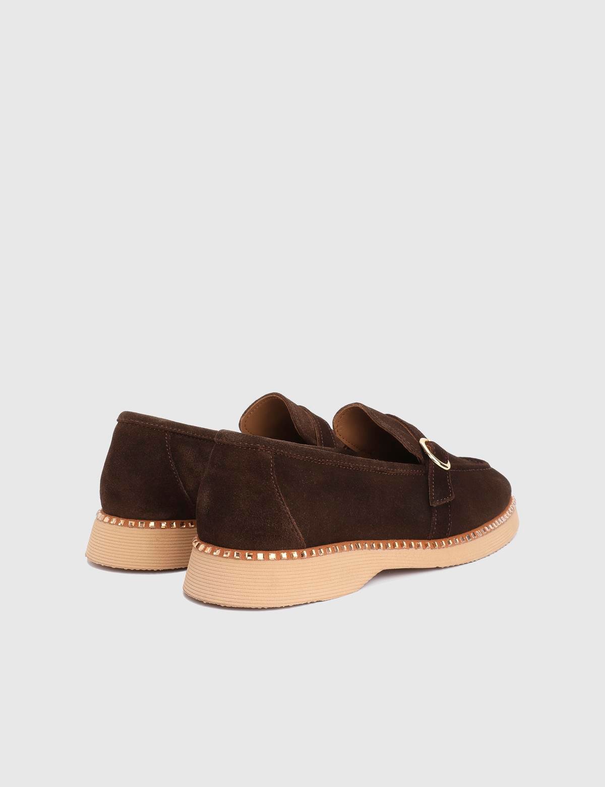 Agnese Brown Suede Leather Women's Loafer