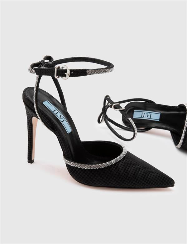 Ainsley Black Leather Women's Heeled Sandal
