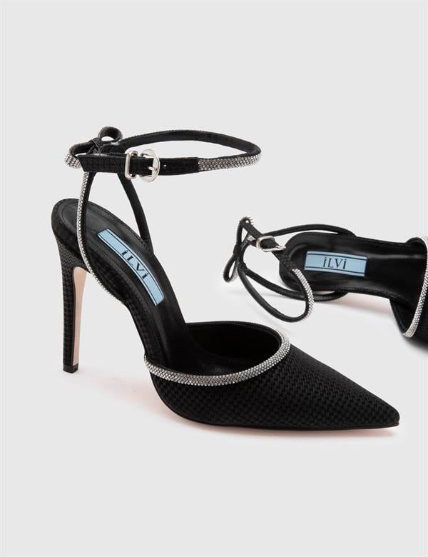 Ainsley Black Leather Women's Heeled Sandal