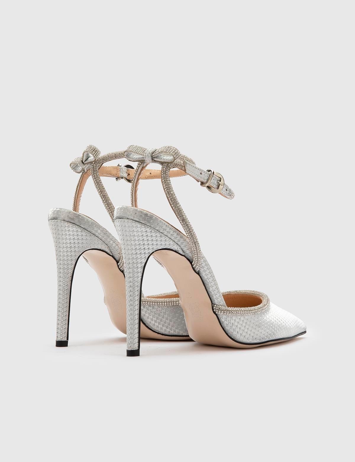 Ainsley Glittered Silver Leather Women's Heeled Sandal