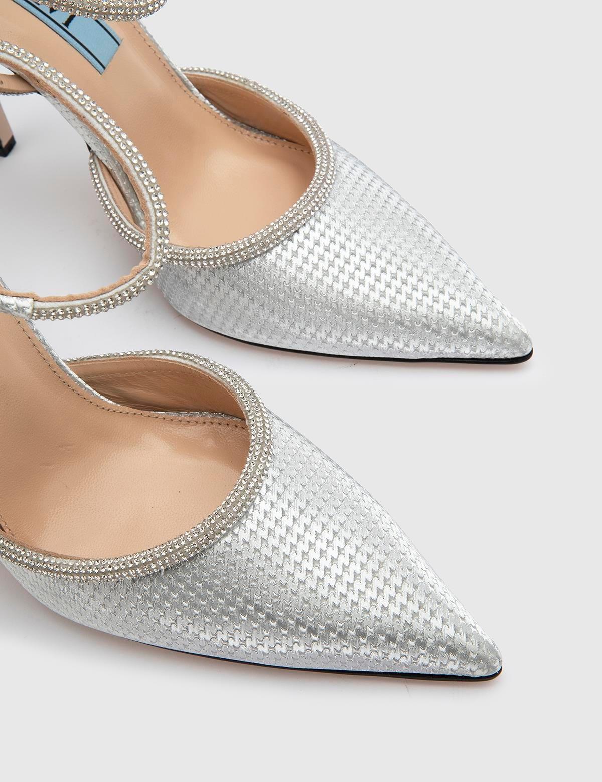 Ainsley Glittered Silver Leather Women's Heeled Sandal