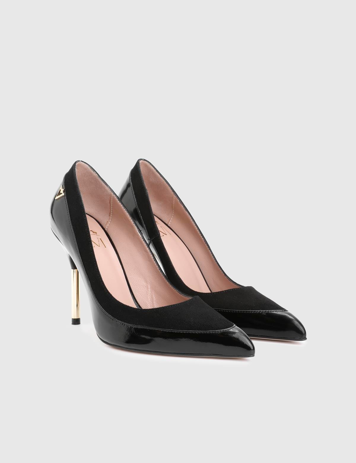 Alles Black Patent Leather Suede Women's Pump