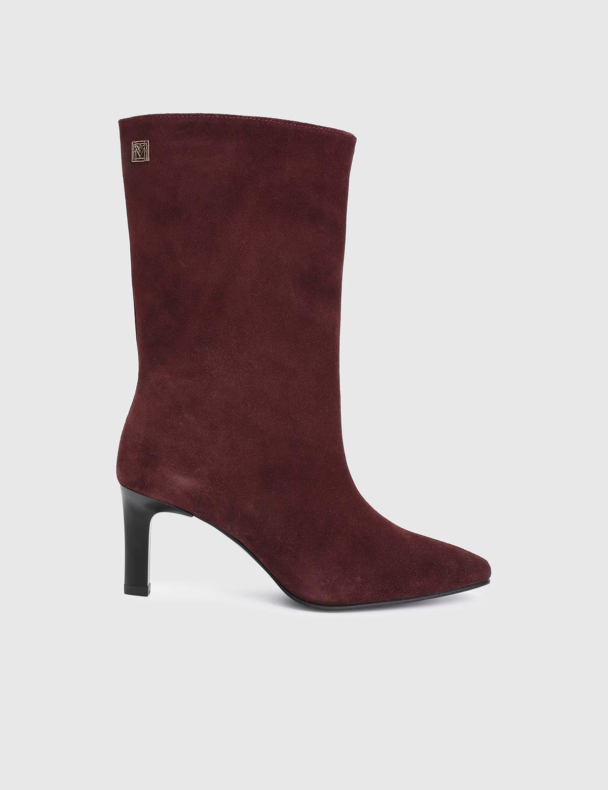 Alvina Burgundy Suede Leather Women's Heeled Boot