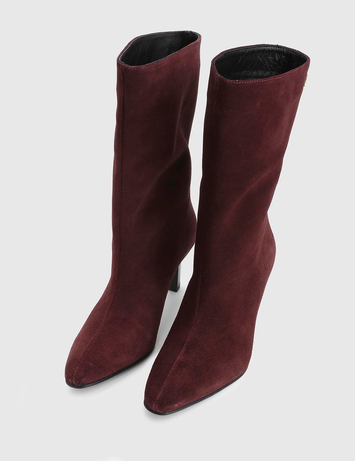 Alvina Burgundy Suede Leather Women's Heeled Boot
