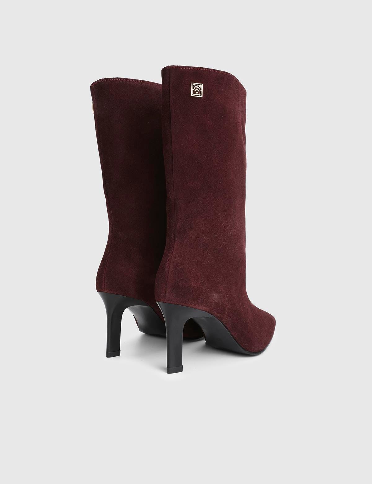 Alvina Burgundy Suede Leather Women's Heeled Boot