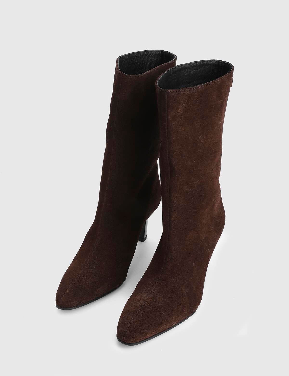 Alvina Brown Suede Leather Women's Heeled Boot