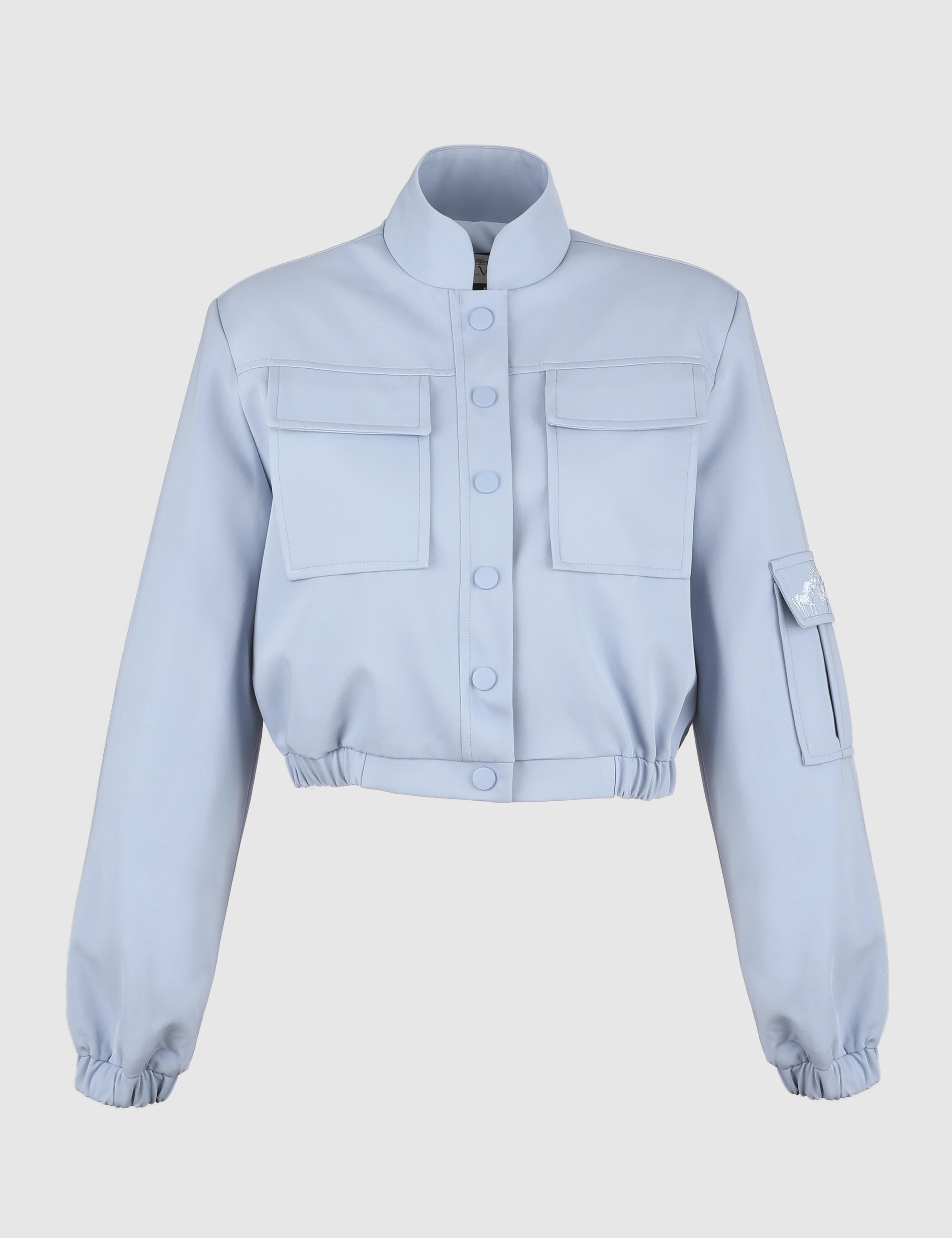 Ambra Blue Women's Crop Bomber Jacket