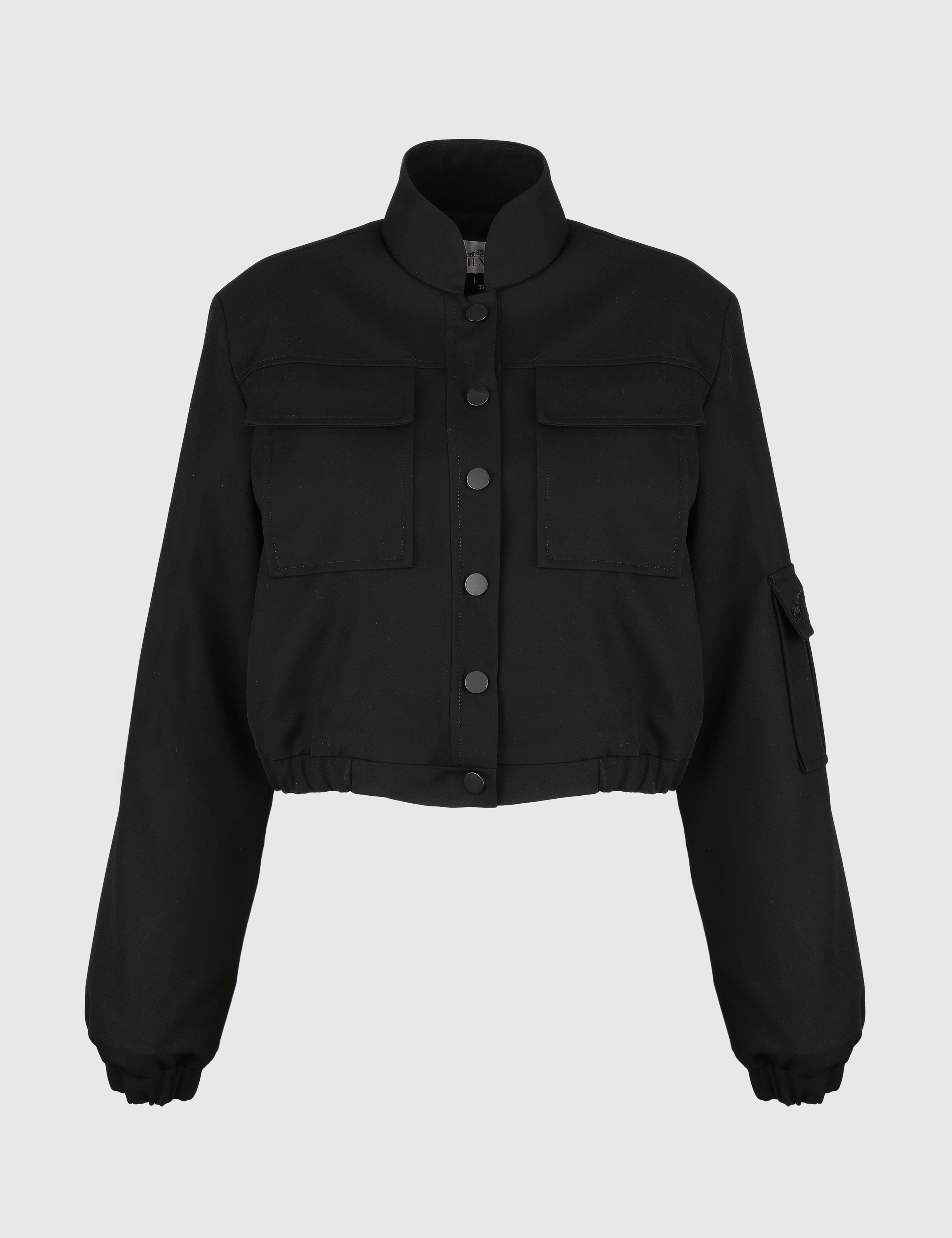 Ambra Black Women's Crop Bomber Jacket