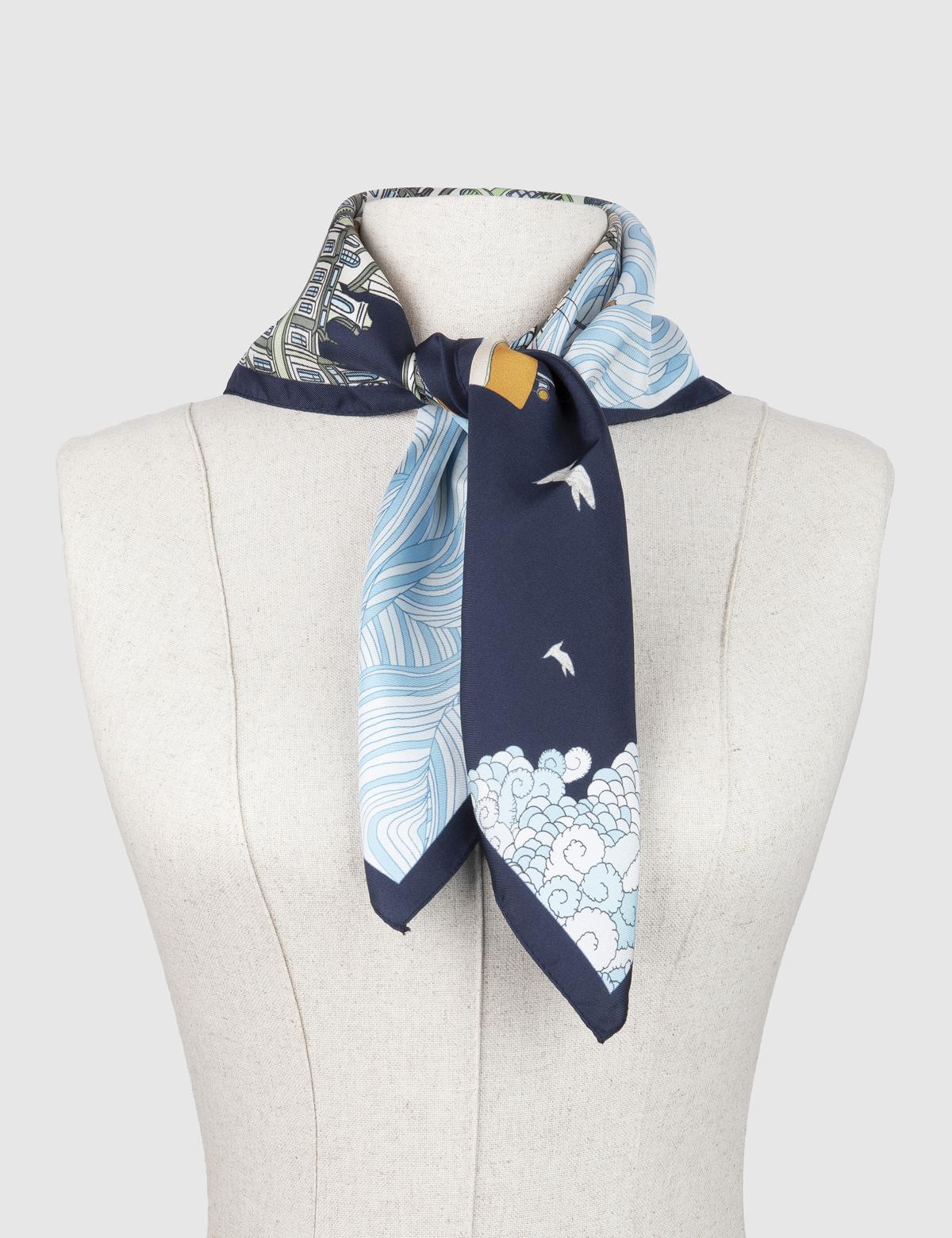 Asmara Navy Blue-Blue Silk Twill Women's Shawl