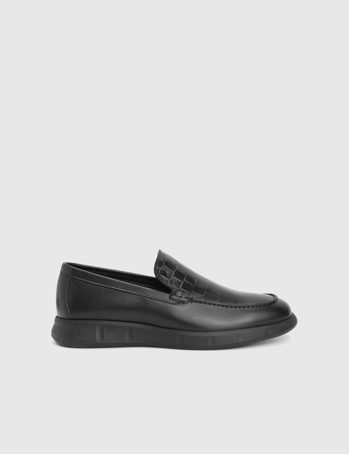 Angelo Black Leather Crocodile Men's Loafer