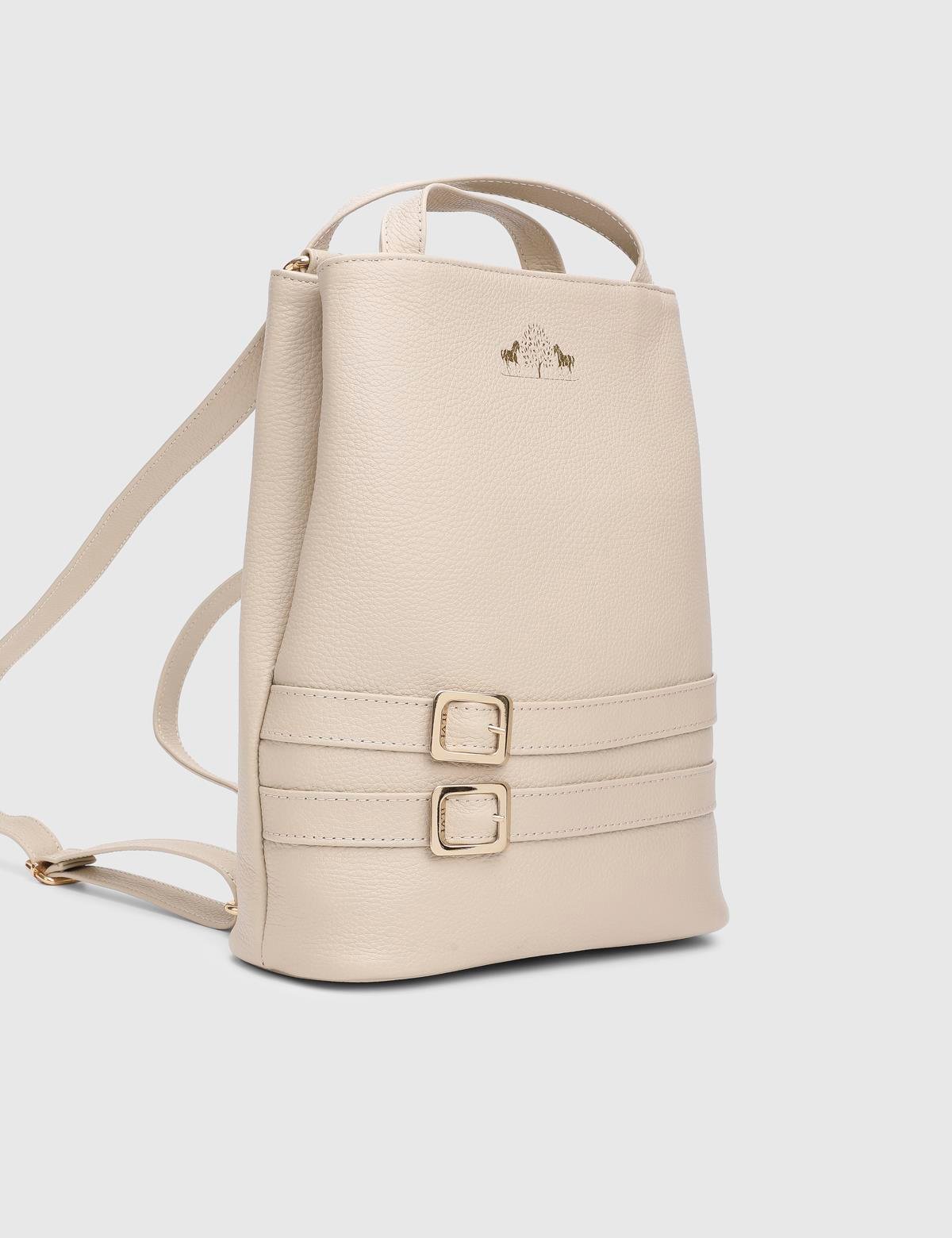 Anke Beige Floater Leather Women's Backpack