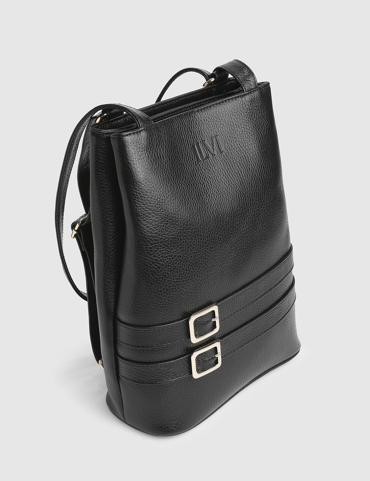 Anke Black Floater Leather Women's Backpack
