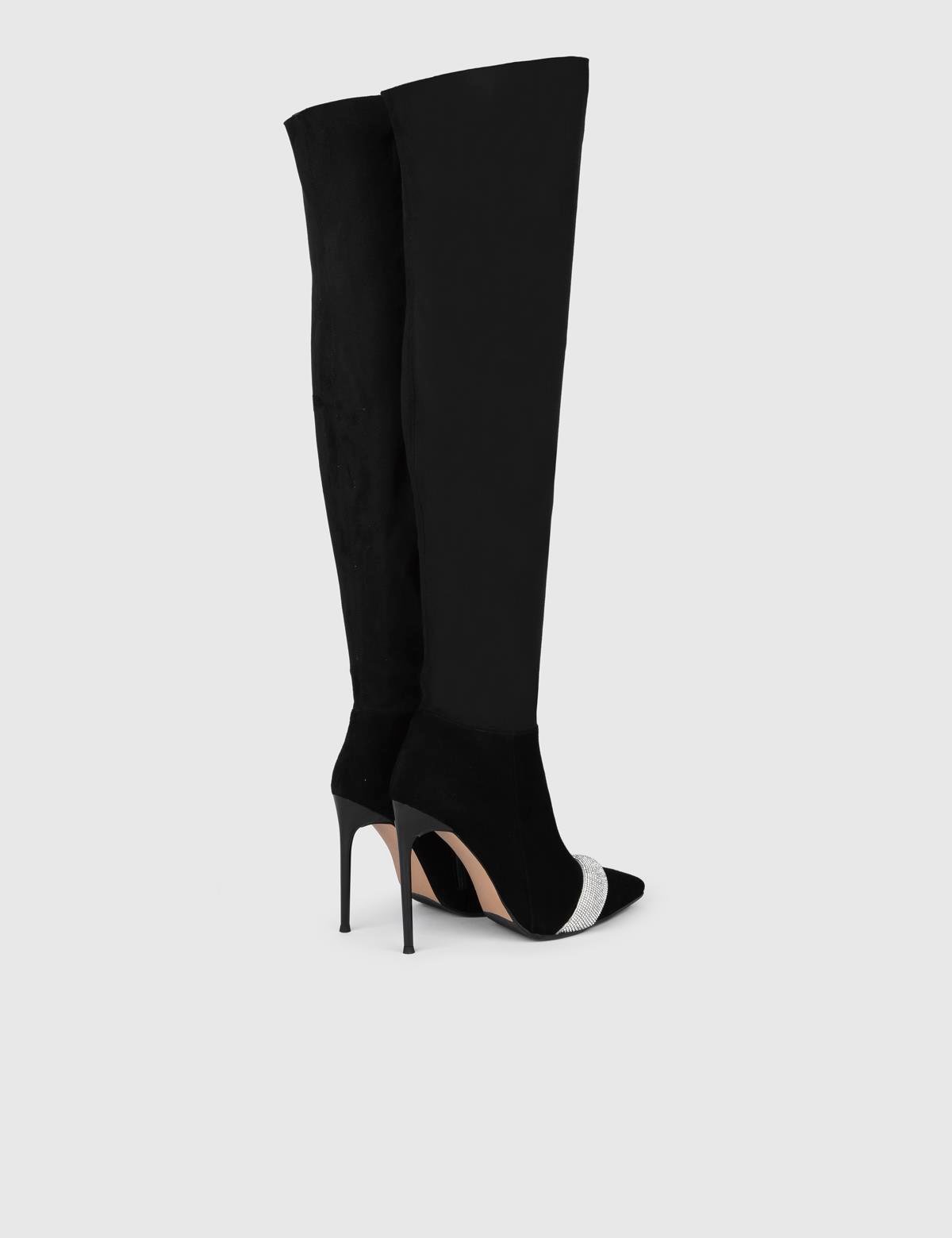 Ansgar Black Suede Leather Women's Heeled High Boot