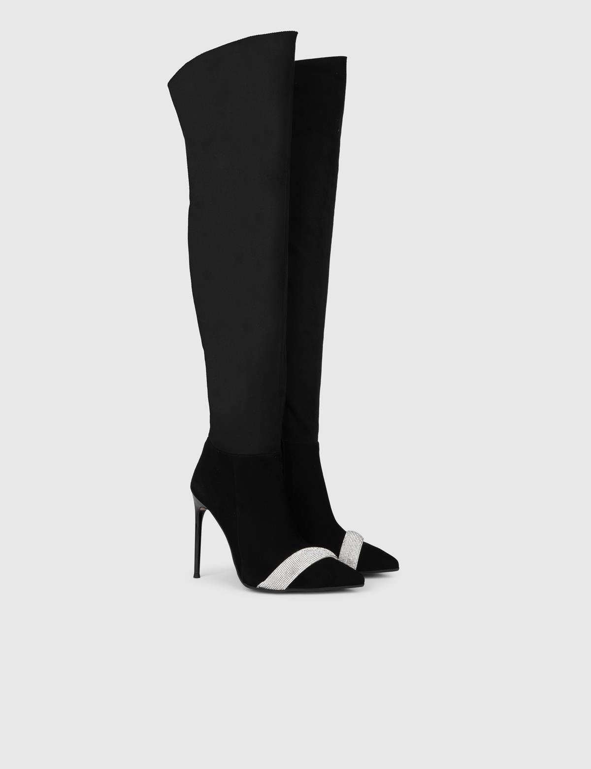 Ansgar Black Suede Leather Women's Heeled High Boot