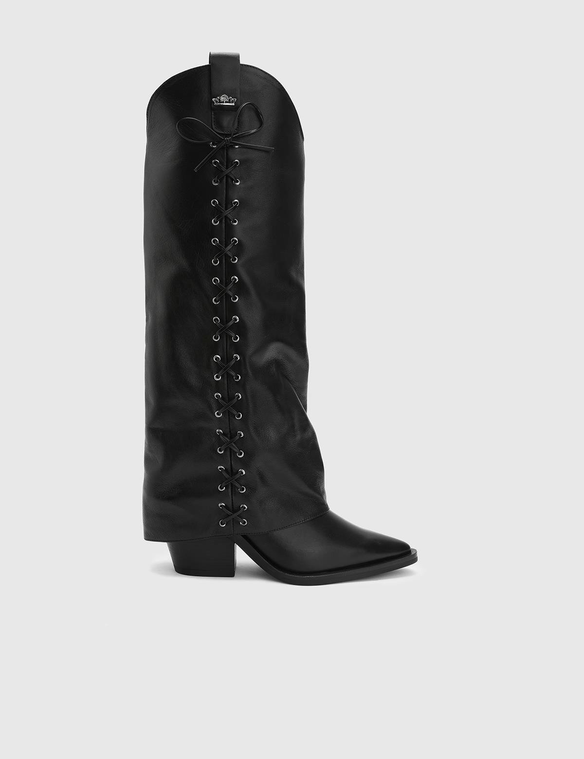 Aradia Black Leather Women's Heeled High Boot