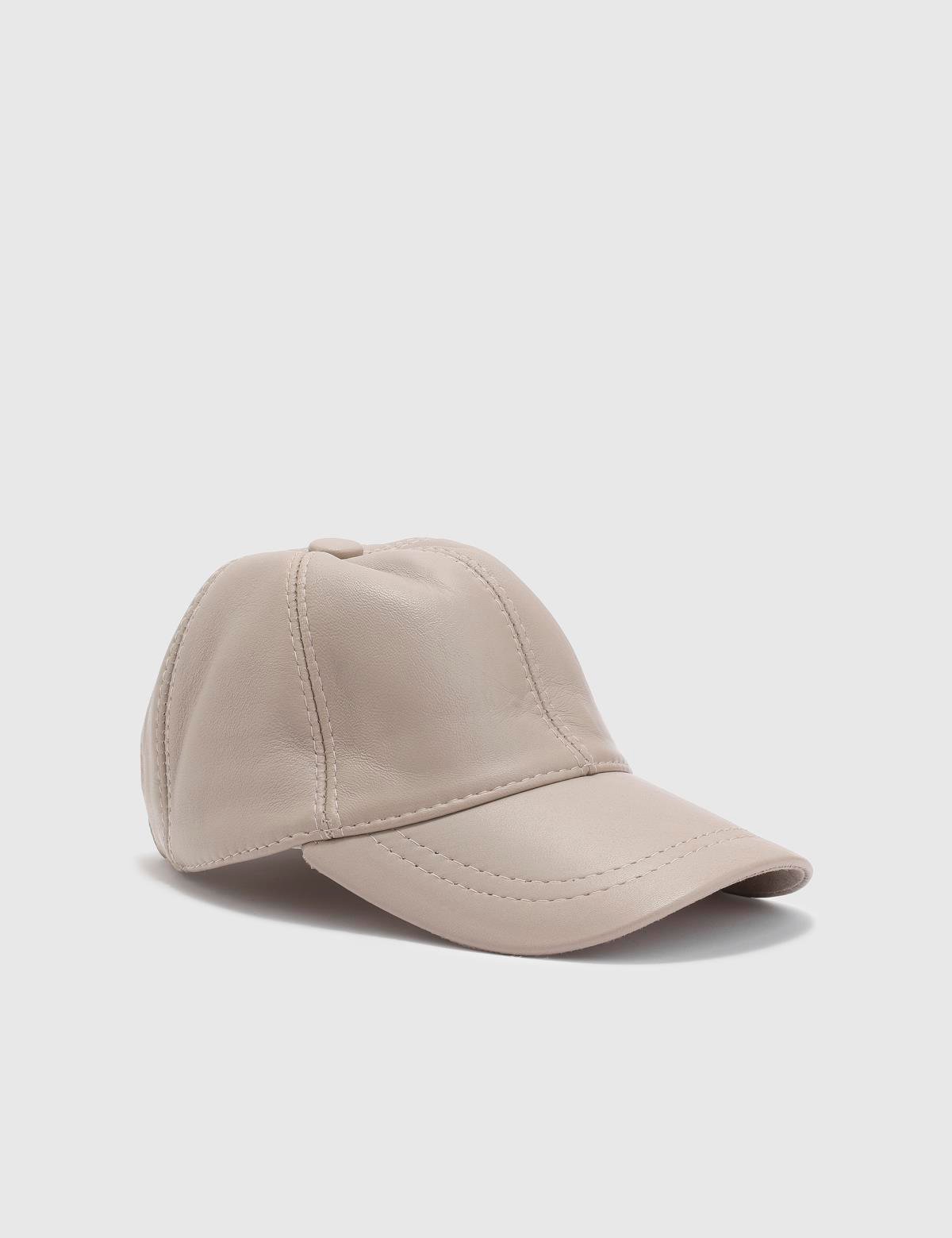 Aretha Beige Leather Unisex Hat