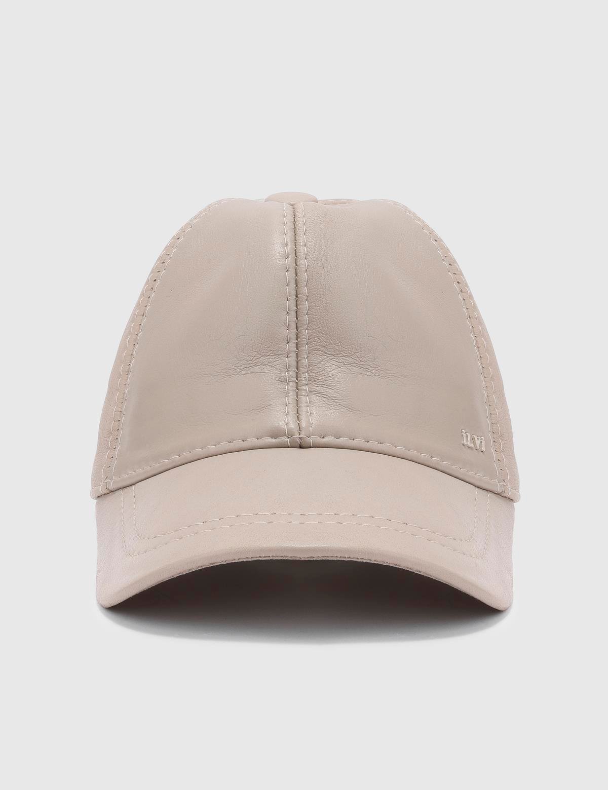 Aretha Beige Leather Unisex Hat