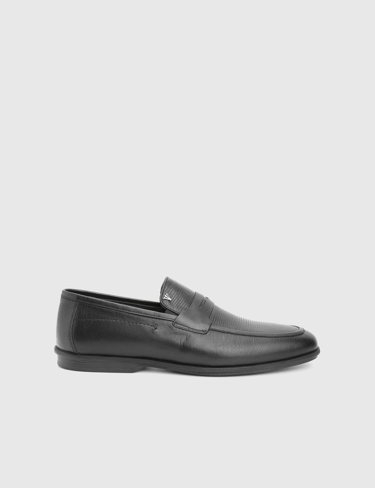 Argus Black Printed Leather Men's Loafer