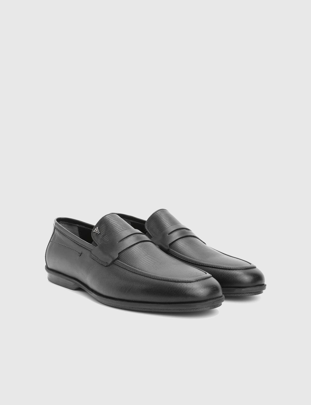 Argus Black Printed Leather Men's Loafer