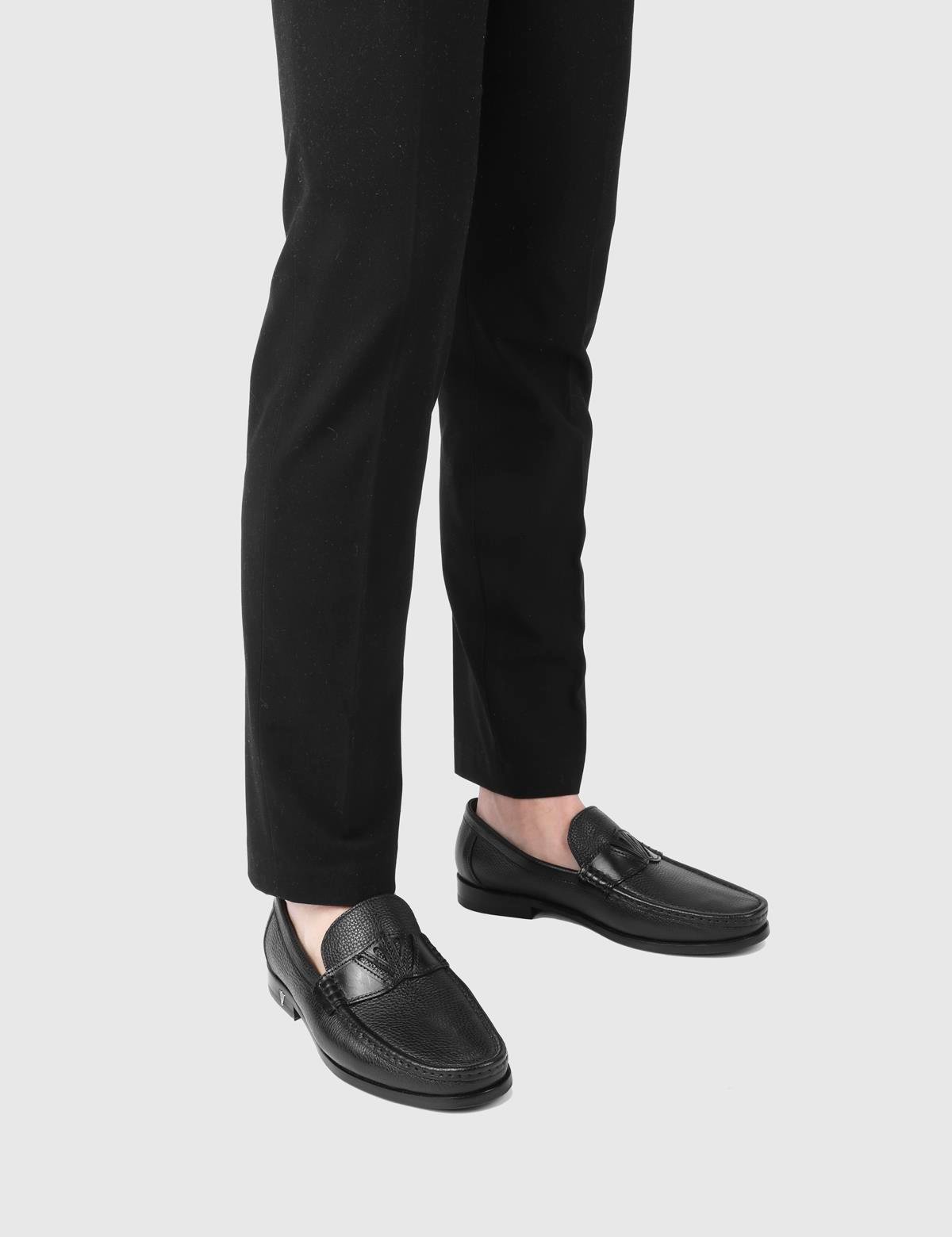 Arrec Black Floater Leather Men's Loafer