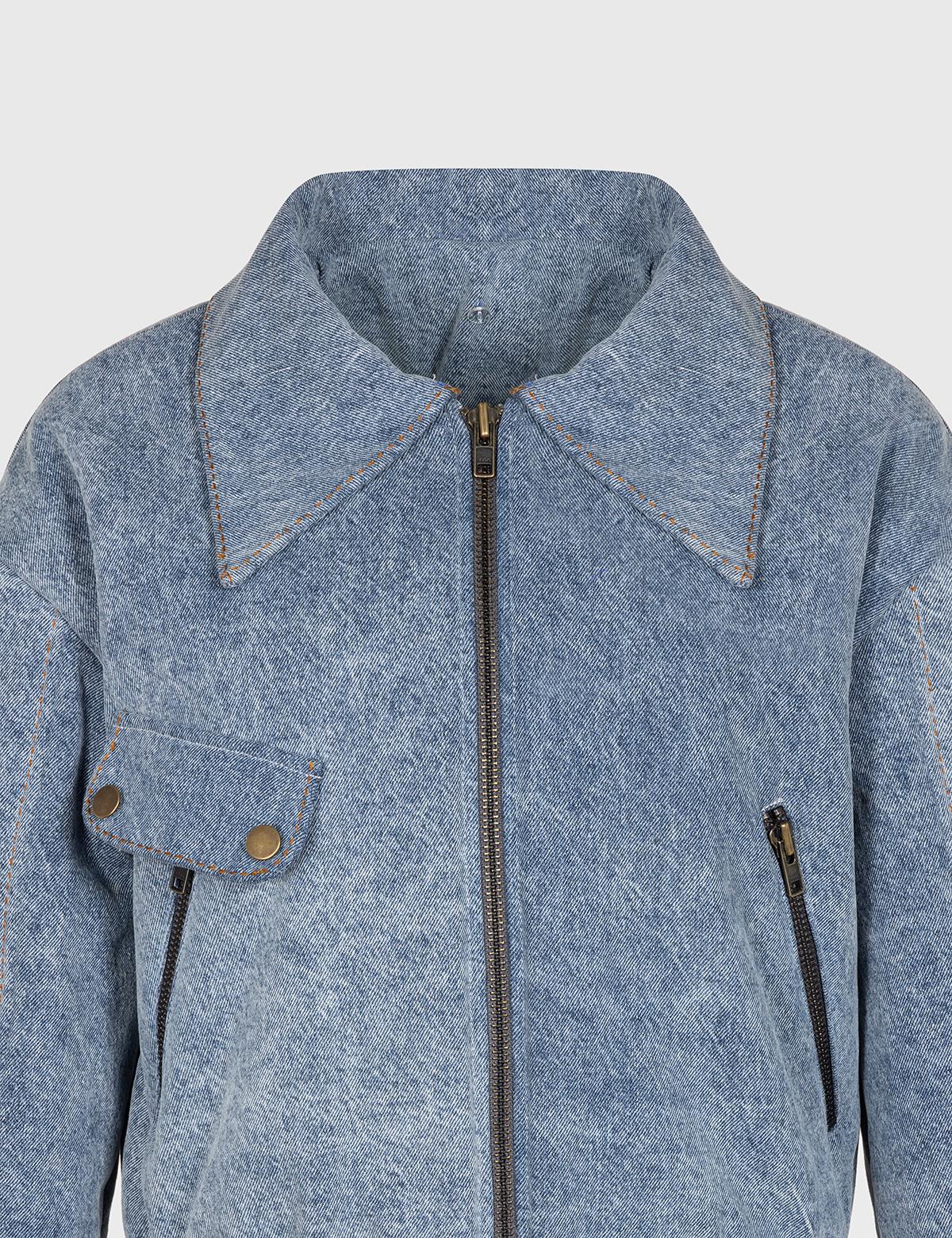 Arven Light Blue Women's Cotton Aviator Bomber Jacket